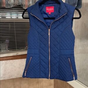 GUESS Navy Quilted Vest with Zipper